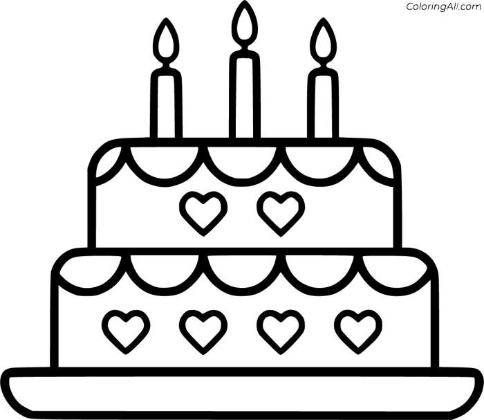 Coloring page of a birthday cake