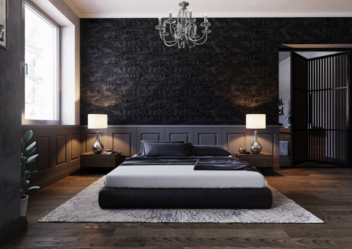 Bedroom Design with Black Bed Style and Space