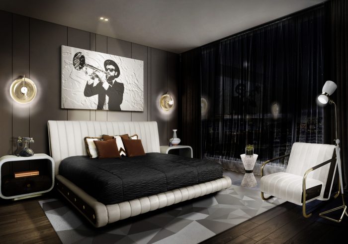 Bedroom design with black bed