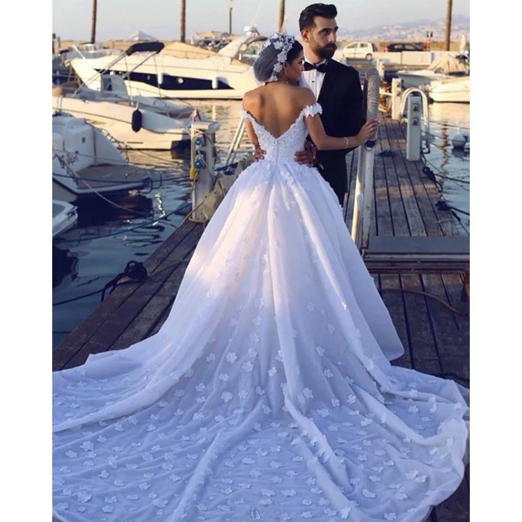 Ball gown wedding dress with train