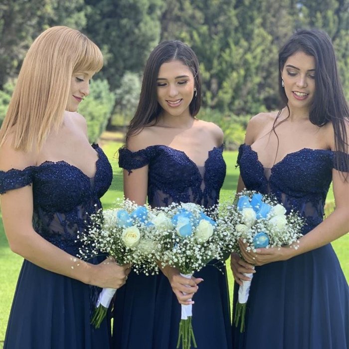 Navy blue and gold dresses for wedding